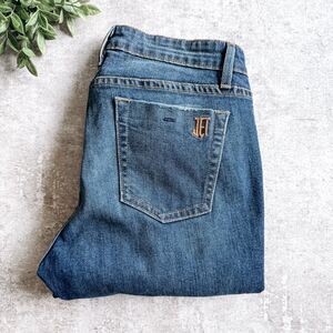 John Eshaya Distressed Skinny Crop Medium Wash Jean Size 6